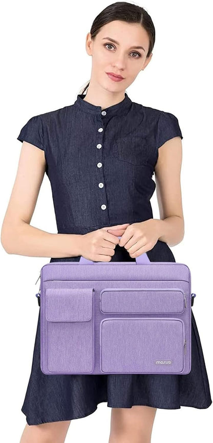 MOSISO Laptop Bag 16 inch, 15-15.6 inch Computer Shoulder Bag Compatible with MacBook Air 15 M4 M3 M2/Pro 16 M4 M3 M2 M1, Notebook &2 Raised&1 Flapover&1 Horizontal Pocket&Handle&Belt, Pink - PuriLite