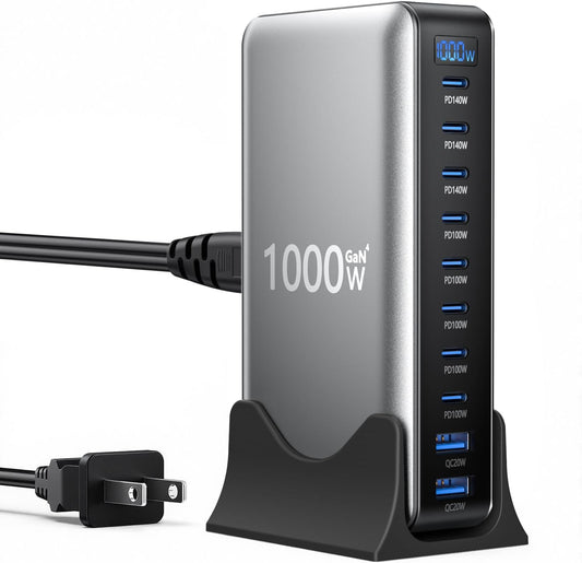 1000W USB Charging Station | 10-Port USB-C Fast Charging Hub with 140W Power Delivery Desktop Charging Dock