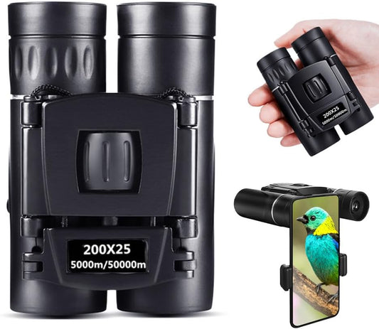 200x25 High Power Compact Binoculars with Clear Low Light Vision, Large Eyepiece Waterproof Binocular for Adults Kids, High Power Easy Focus Binoculars for Bird Watching, Outdoor, Hunting, Travel - PuriLite