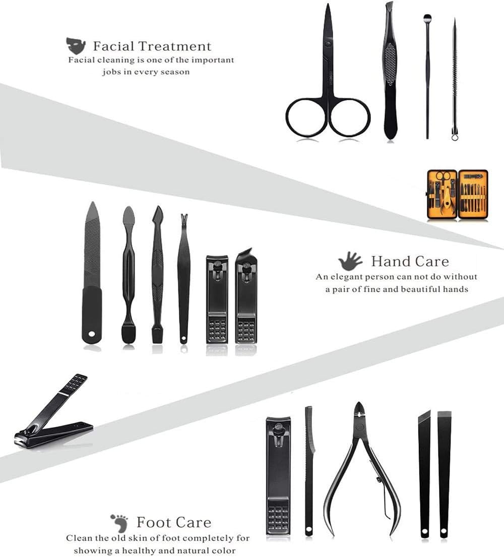 Keiby Citom Professional Stainless Steel Nail Clipper Travel & Grooming Kit Nail Tools Manicure & Pedicure Set of 18pcs with Luxurious Case (Black)