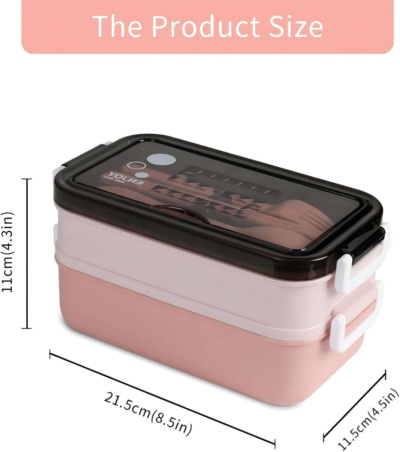 Bento Box, Lunch Box for Adult, Compact Bento Box Set- 2-Layer Stackable Lunch Box with Utensils, Leak-Proof and Durable Food Container for Work, Picnic, and Travel (Pink)
