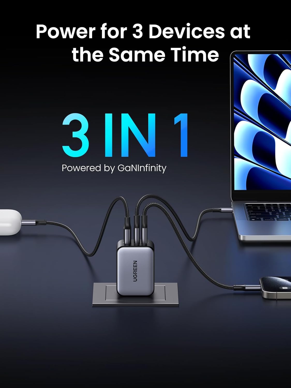 UGREEN 65W USB C Charger Nexode X Series, 3-Port PPS Mini Fast GaN Charger Block with GaNinfinity Chip for MacBook Pro/Air, iPhone 15 Pro/14, iPad Pro, Galaxy S24/S23, Pixel 8, Steam Deck