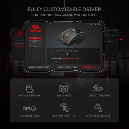 Redragon M686 Wireless Gaming Mouse, 16000 DPI Wired/Wireless Mouse with Professional Sensor, 45-Hour Durable Power Capacity, Customizable Macro and RGB Backlight for PC/Mac/Laptop