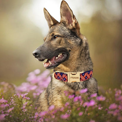 Custom Dog Collar with Metal Buckle - Pet Collars Personalized with Name and Phone Number (Plaid)