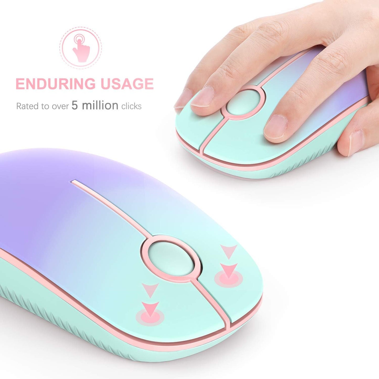 Wireless Mouse, Vssoplor 2.4G Slim Portable Computer Mice with Nano Receiver for Notebook, PC, Laptop, Computer (White and Silver)