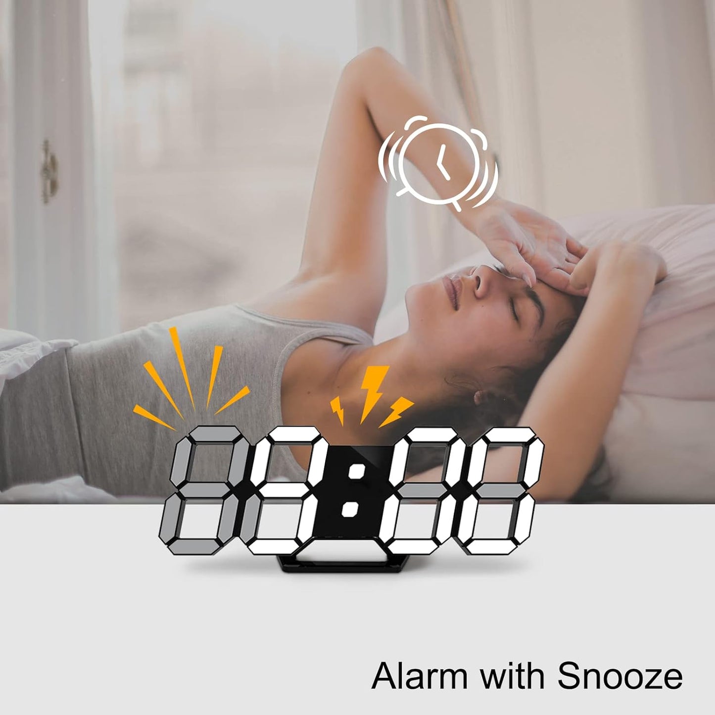 Deeyaple 3D LED Digital Wall Clock Modern Alarm Clock Adjust Brightness 12/24 Time Date Temperature Silent Snooze USB Night Light Remote Control Kitchen Bedroom Living Room Small 9.7 inch White