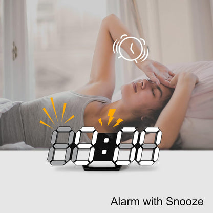 Deeyaple 3D LED Digital Wall Clock Modern Alarm Clock Adjust Brightness 12/24 Time Date Temperature Silent Snooze USB Night Light Remote Control Kitchen Bedroom Living Room Small 9.7 inch White