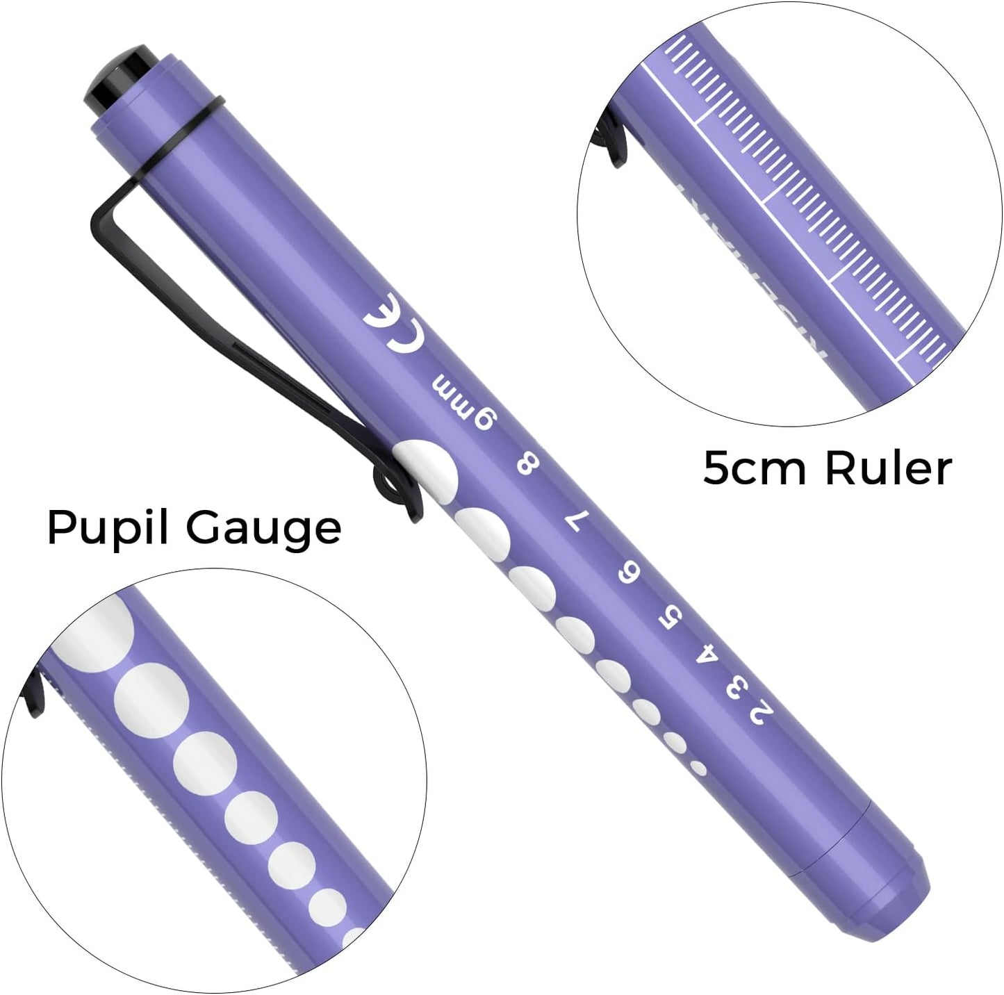 RISEMART Pen Lights for Nurses, 2 Pack Reusable Medical Light with Pupil Gauge and Ruler, White Light LED Penlight for Student Doctors EMT (Black/White)