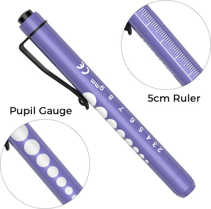 RISEMART Pen Lights for Nurses, 2 Pack Reusable Medical Light with Pupil Gauge and Ruler, White Light LED Penlight for Student Doctors EMT (Black/White)