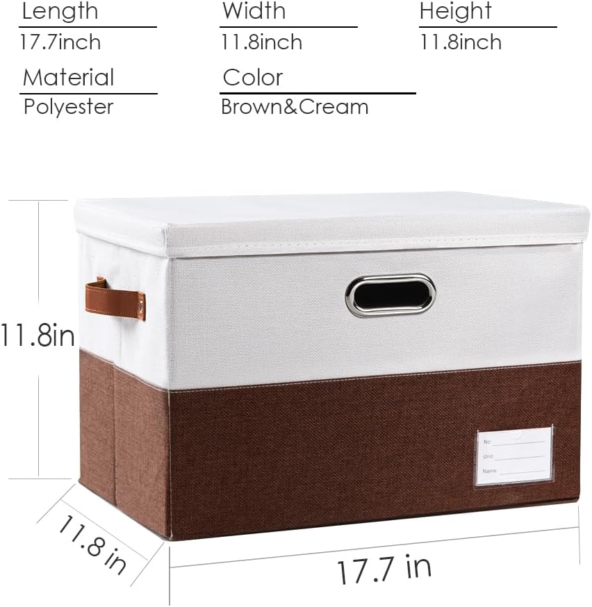 PRANDOM Large Foldable Storage Bin with Lid [1-Pack] Linen Fabric Decorative Storage Box Organizer Containers Basket Cube with Handles Divider for Bedroom Closet Office Living Room (17.7x11.8x11.8")
