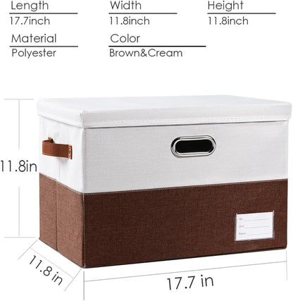 PRANDOM Large Foldable Storage Bin with Lid [1-Pack] Linen Fabric Decorative Storage Box Organizer Containers Basket Cube with Handles Divider for Bedroom Closet Office Living Room (17.7x11.8x11.8")
