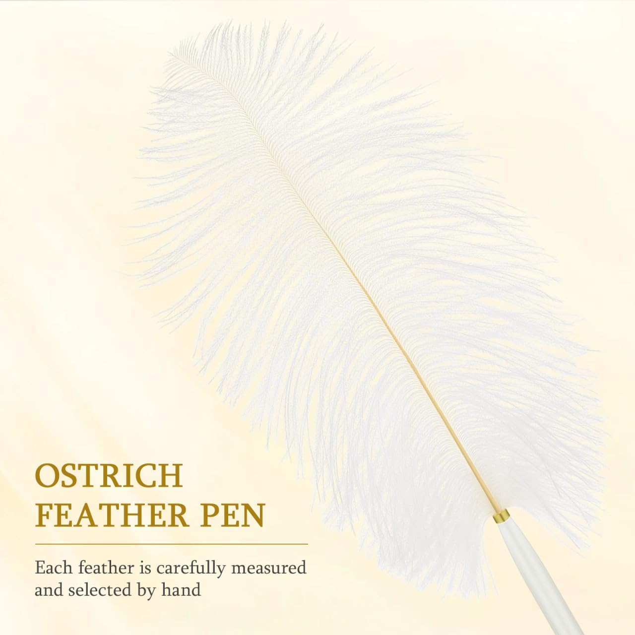 Hemobllo Fancy Pen: Creative Natural Ostrich Quill Pen with Gold Holder Base for Wedding Engagement Party, Guest, Office, Signing - Black Ink - PuriLite