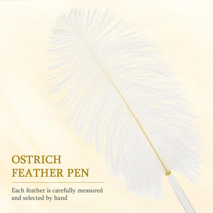 Hemobllo Fancy Pen: Creative Natural Ostrich Quill Pen with Gold Holder Base for Wedding Engagement Party, Guest, Office, Signing - Black Ink - PuriLite