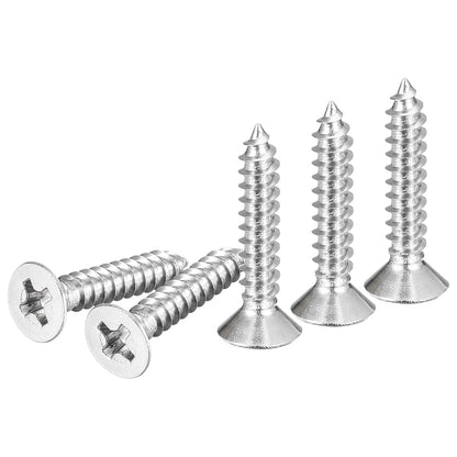 DTGN 100Pcs #6x1/2 Flat Head Wood Screws, 304 Stainless Steel Phillips Self Tapping Screws - Good for Woodworking, Furniture - Silver
