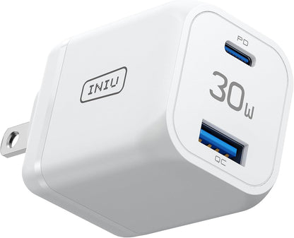 INIU USB C Charger, 2-Pack 30W PD QC 3.0 Dual Port Fast Charging Type C Charger Block With 5ft USB-C Cable, Compact USB C Wall Charger with Foldable Plug for iPhone 16 15 14 Pro Max Samsung S23, White