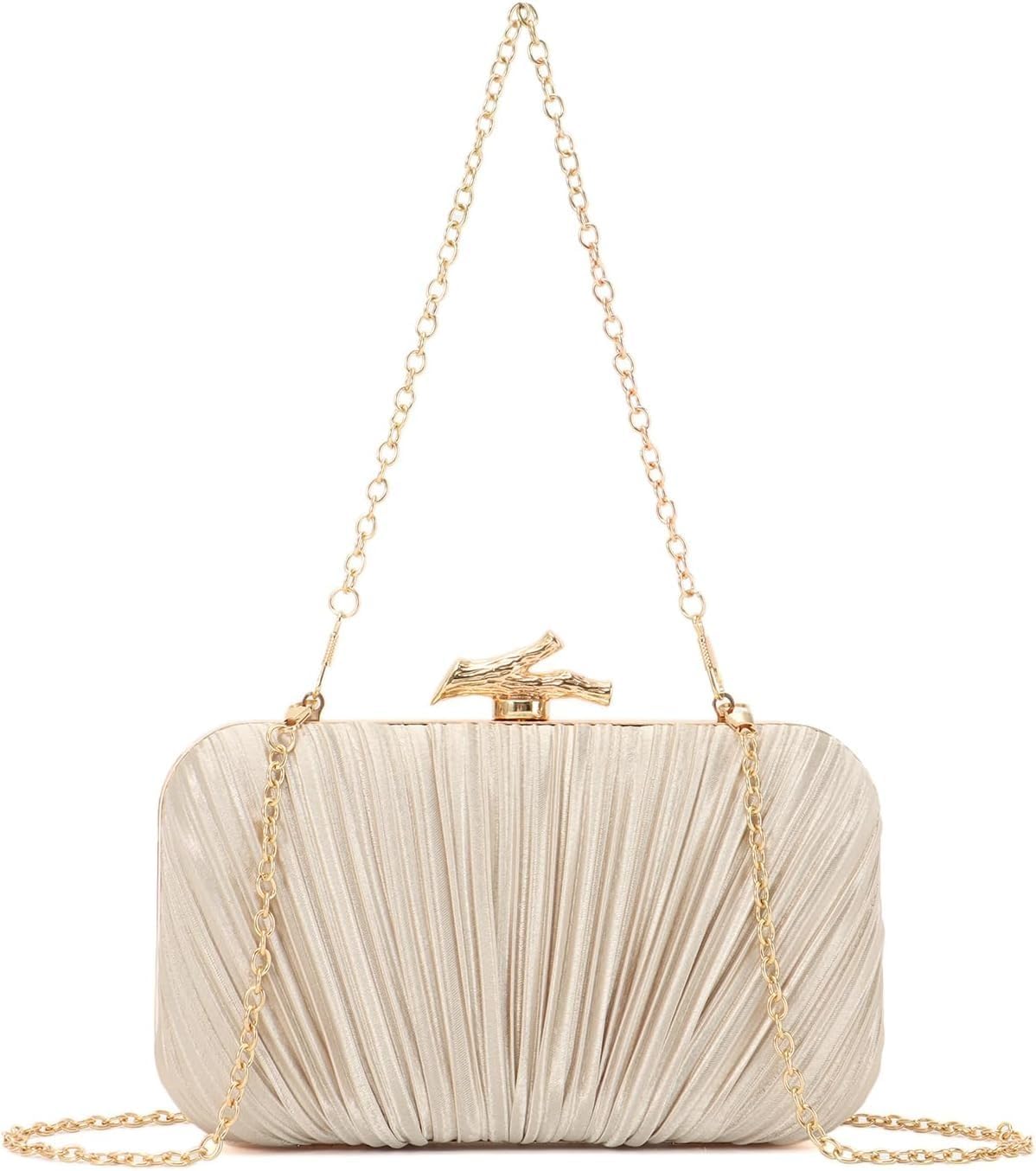 Clutch Purses for Women Evening Bag Pleated Clutch Bag with Chain Party Purses Handbag for Cocktail/Prom/Party/Wedding/Formal