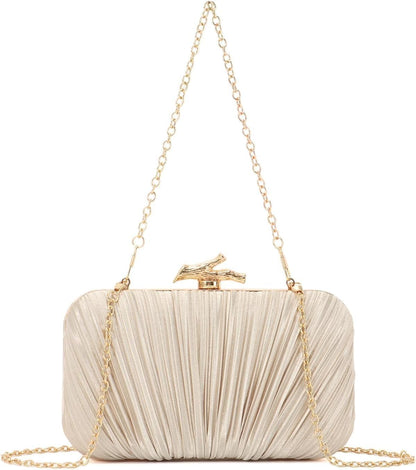 Clutch Purses for Women Evening Bag Pleated Clutch Bag with Chain Party Purses Handbag for Cocktail/Prom/Party/Wedding/Formal