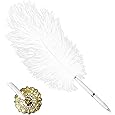 Hemobllo Fancy Pen: Creative Natural Ostrich Quill Pen with Gold Holder Base for Wedding Engagement Party, Guest, Office, Signing - Black Ink - PuriLite