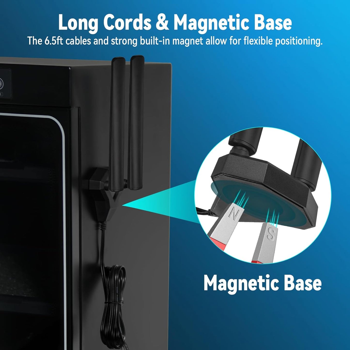 Eightwood WiFi 6E Tri-Band Antenna | 2.4GHz / 5GHz / 6GHz Magnetic Base Antenna | RP-SMA Male | 2M Extension Cable | Black
