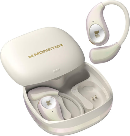 Monster Open Ear AC510 Earbuds, Bluetooth6.0 Wireless Earbuds, Stereo Sound Ear Buds with AI Intelligent Noise Reduction, Type-C Charging, Touch Control, 30H Playback, IPX6 Waterproof Earphones(White)