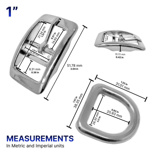 Regal Dog Products 1" Inch Double Bar Buckle and Matching D-Ring in Nickel Plated Hardware (6-pack) - PuriLite