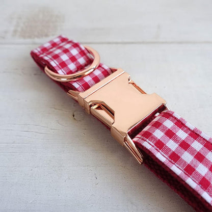 PETDURO Personalized Buffalo Plaid Dog Collar Red Black - Engraved Name and Phone Number on Black Metal Buckle - Custom for Small Medium Large Boy Girl Dogs - Add Leash Bow Tie via Customize Now