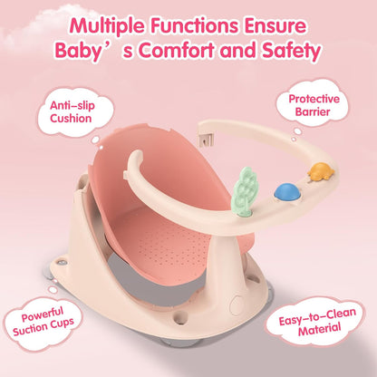 Baby Bath Seat for Babies 6 Months & Up, Non-Slip with Suction Cups, Safe & Comfortable Infant Bath Seat for Bathtub, Grey