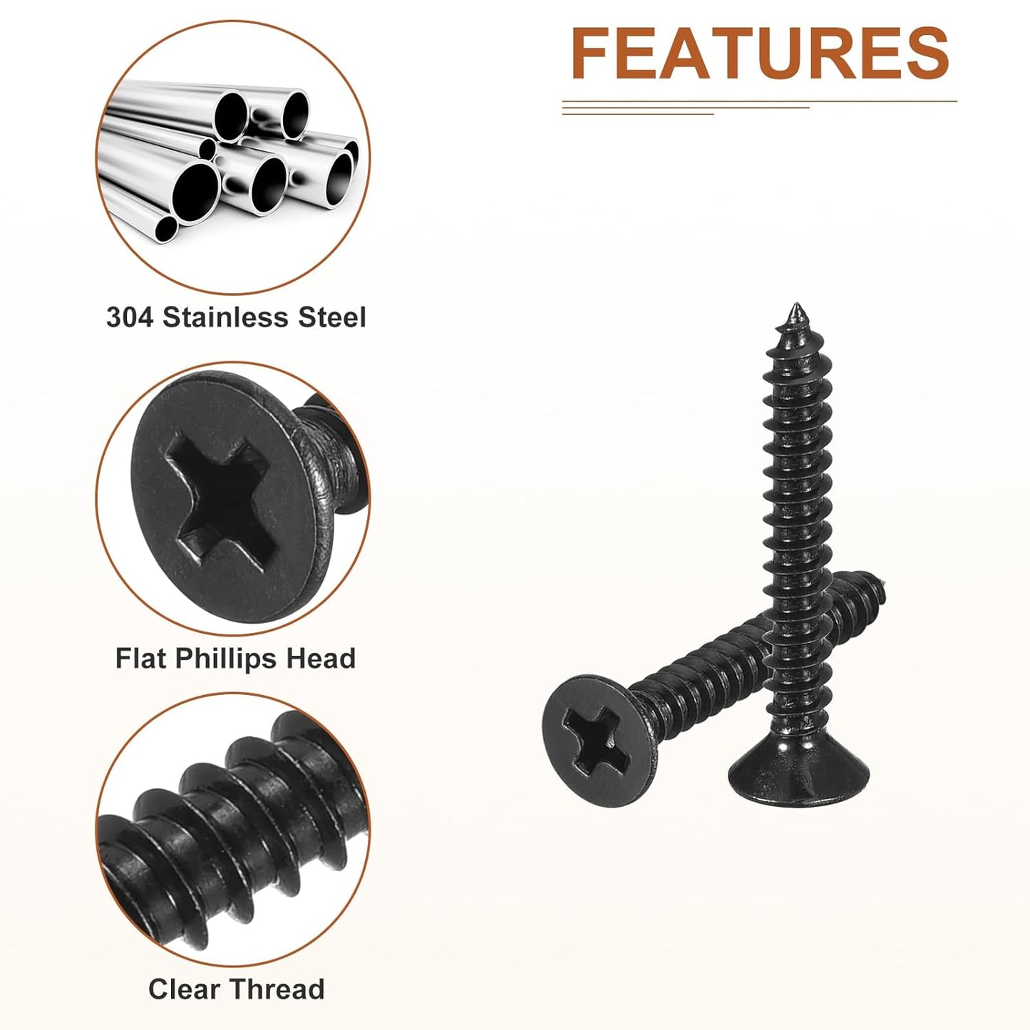 DTGN 100Pcs #6x1/2 Flat Head Wood Screws, 304 Stainless Steel Phillips Self Tapping Screws - Good for Woodworking, Furniture - Silver