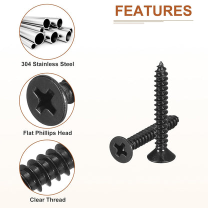DTGN 100Pcs #6x1/2 Flat Head Wood Screws, 304 Stainless Steel Phillips Self Tapping Screws - Good for Woodworking, Furniture - Silver