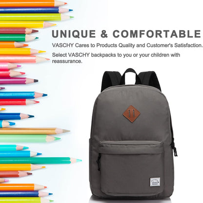 School Backpack for Kids, VASCHY Lightweight Water Resistant Casual Schoolbag Daypack for Men Women Teen Boys Girl Bookbag
