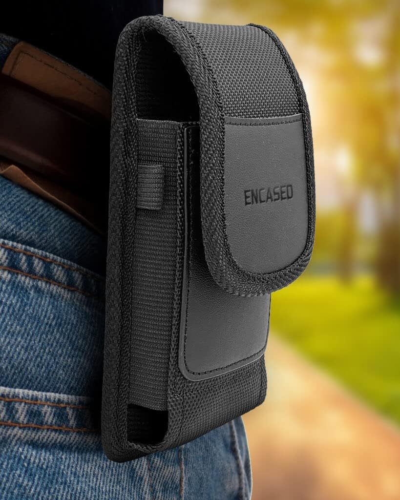 Encased XL Cell Phone Pouch Holster Compatible with Samsung Galaxy S21 / S22 /S23/S24 Ultra, iPhone 12/13/14/15/16 Pro Max Belt Clip Holder (Large Case Compatible)