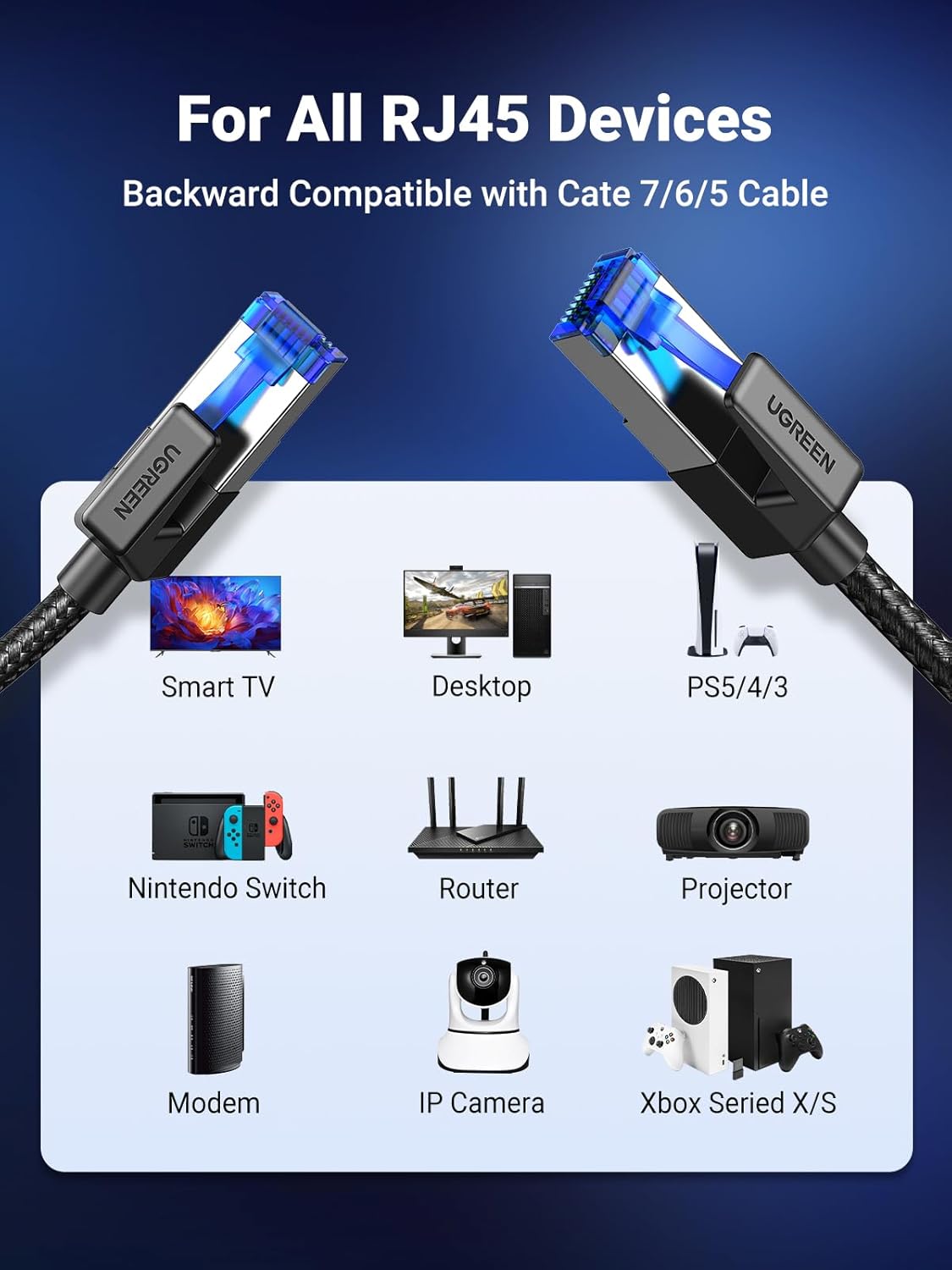 UGREEN Cat 8 Ethernet Cable 3FT, High Speed Braided 40Gbps 2000Mhz Network Cord Cat8 RJ45 Shielded Indoor Heavy Duty LAN Cables Compatible for Gaming PC PS5 PS4 PS3 Xbox Modem Router 3FT