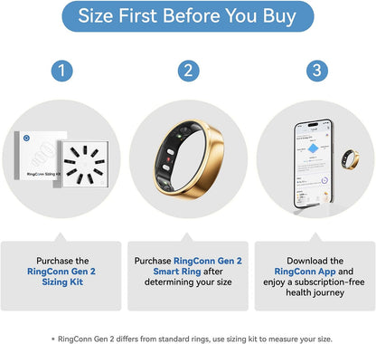 RingConn Gen 2 Smart Ring, No App Subscription, Size First with Sizing Kit, 12-Day Battery Life, Stress/Women's Health Tracker, Compatible with Android & iOS (Rose Gold, Size 7)