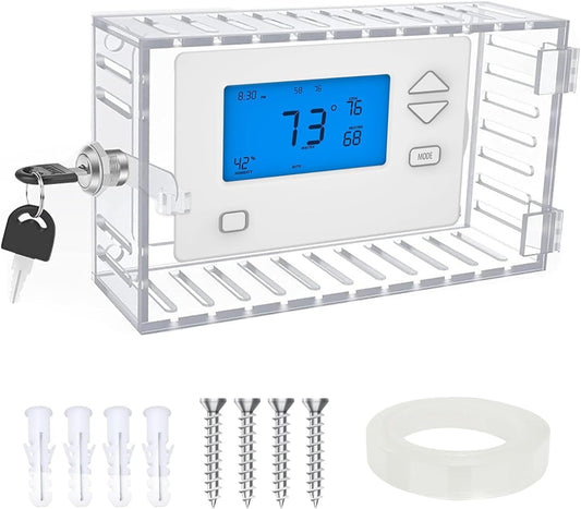 Thermostat Lock Box with Key,Universal Clear Thermostat Cover,Acrylic Wall Mounted Guard Box,for Wall,Restaurants,Wall AC Panel,Fits 7.8" H x 4.7" W x 2.2" D or Smaller