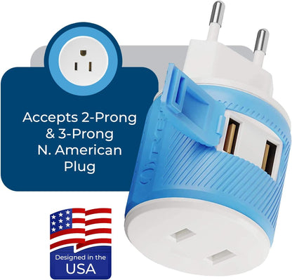 OREI South Africa, Botswana, Namibia Travel Plug Adapter with Dual USB - USA Input - Type M (U2U-10L), Will work with Cell Phones, Camera, Laptop, Tablets, iPad, iPhone