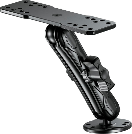 VAZESWIN Aluminum Alloy Fish Finder Mount with B Size 1" Ball Rectangle Plate & Round Base, 5.9" Long Arm Marine Electronic Mount Compatible with Garmin, Lowrance, Humminbird, Raymarine and More