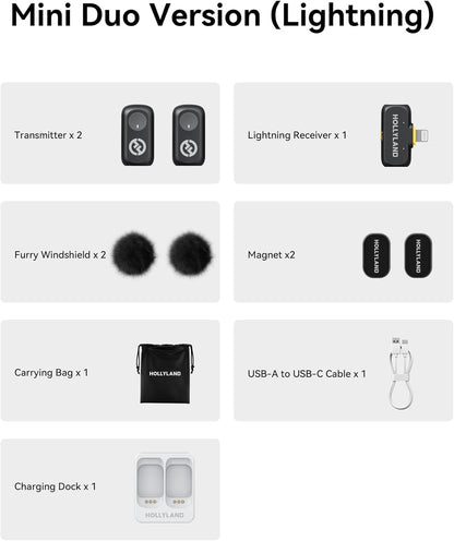 Hollyland Lark A1 Duo - Wireless Microphone USB C for iPhone 16/15 & Android (2TX + USB-C RX + Charging Case), Magnetic Mic for YouTube, TikTok, Podcast, Interviews (Black)