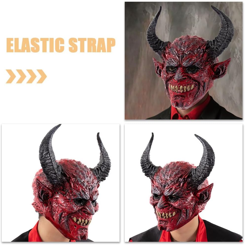 ULTECHNOVO Halloween Devil Horn Mask Scary Face Mask for Cosplay Parties Comfortable Openings Elastic Strap