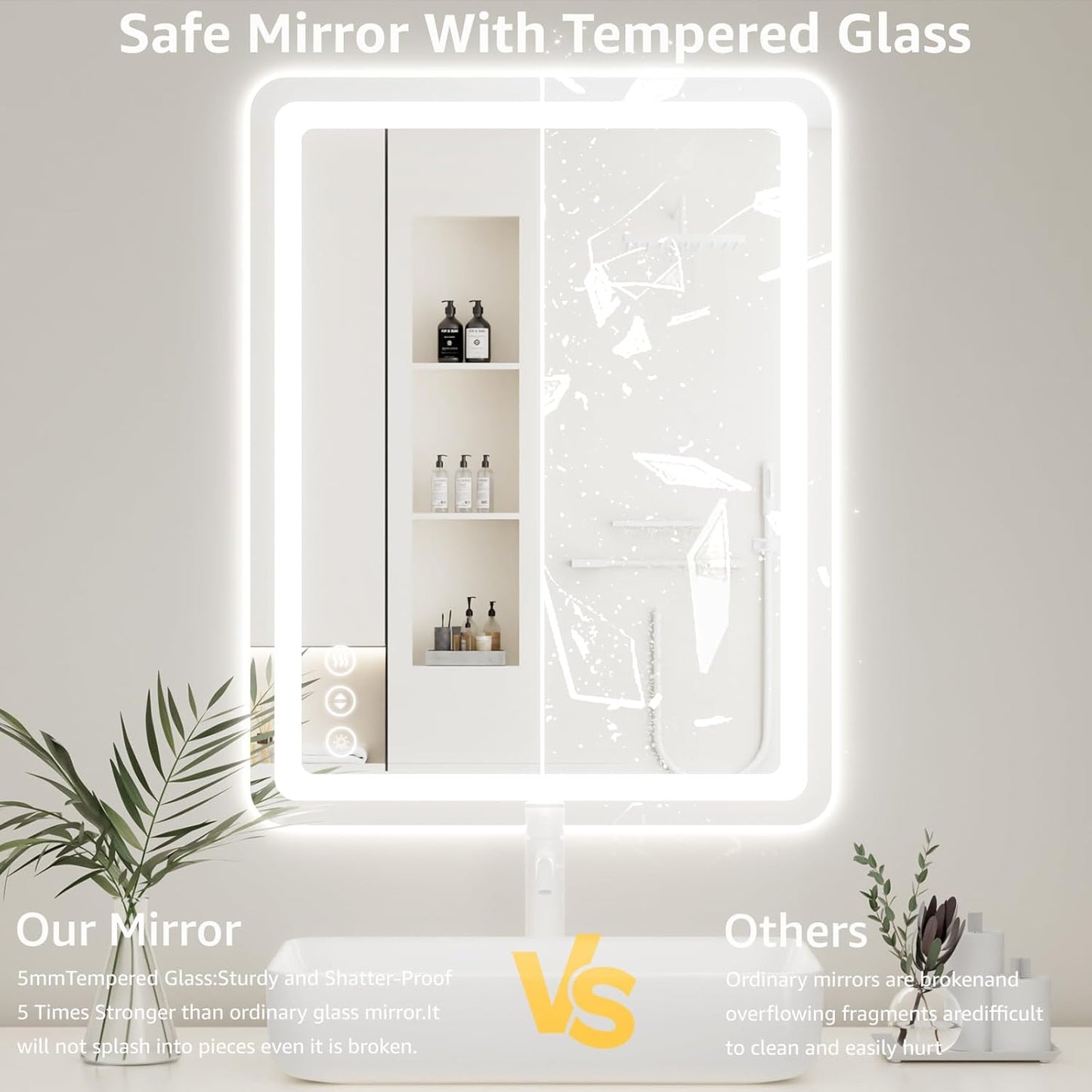 Lmsedf 24" x 32"Rectangle LED Bathroom Mirror with Lights, Backlit & Front Lighted, Wall-Mounted Vanity Mirror 3000K/4000K/6000K, Memory Functions, Anti-Fog, Dimmable Smart Mirror
