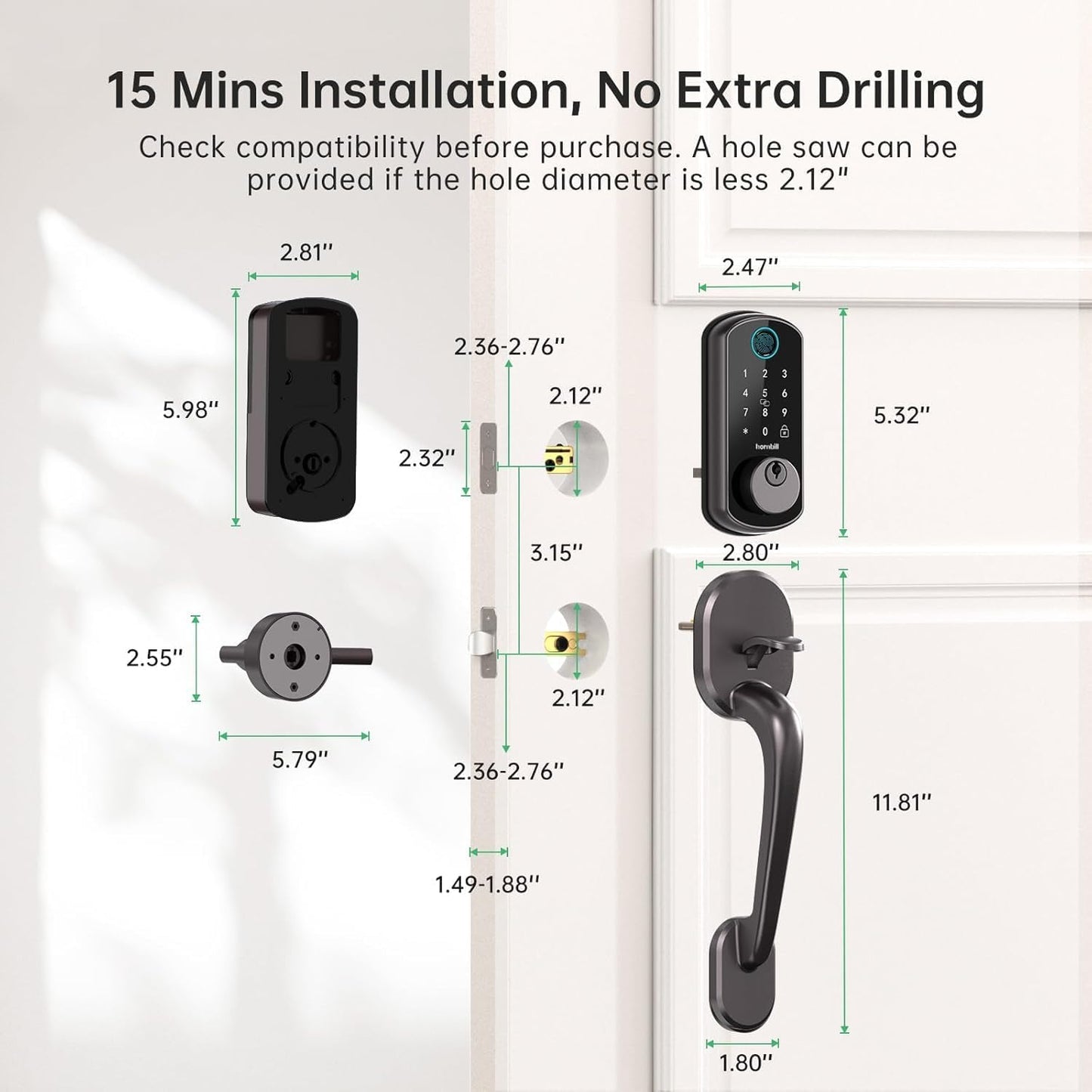 Hornbill Smart WiFi Front Door Lock: Keyless Entry Fingerprint Deadbolt - Alexa Bluetooth Electronic Keypad Door Locks for House Apartment Auto Lock Smart Life APP Remote Control - Black