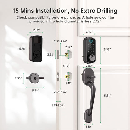 Hornbill Smart WiFi Front Door Lock: Keyless Entry Fingerprint Deadbolt - Alexa Bluetooth Electronic Keypad Door Locks for House Apartment Auto Lock Smart Life APP Remote Control - Black
