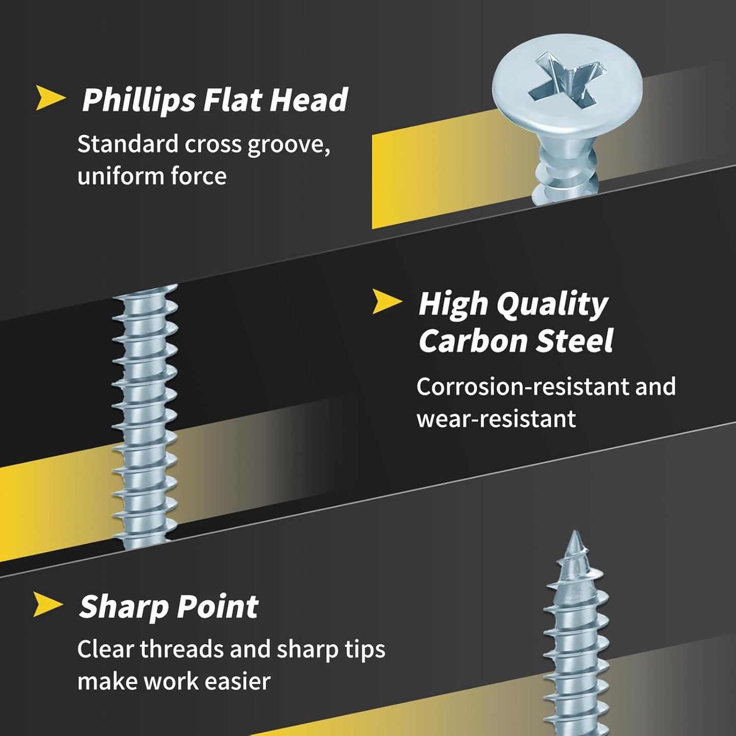 Wood Screws Assortment Kit, FIXLINK 240 PCS High Hardness Flat Head Wood Screws Set, Phillips Drive Screws, Contain 15PC Drywall Anchor and 8 Size (2-1/2”,2”,1-1/2”,1-1/4”,1”,3/4”,5/8”,1/2”), Black