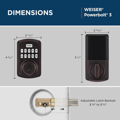 Weiser Powerbolt 3 Matte Black Keyless Entry Door Lock/Deadbolt Lock, 10-Button Keypad Door Lock with Auto Lock and 12-Month Battery Life, Electronic Door Locks for Front Door, Home Décor