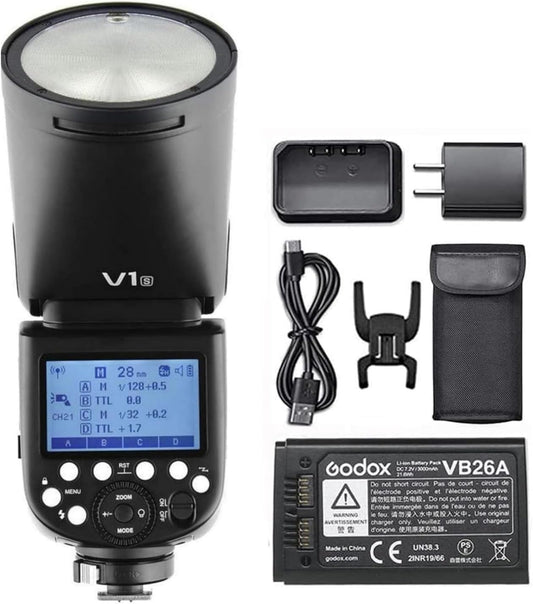 Godox V1S Professional Camera Flash Speedlite TTL Speedlight Round Head Wireless 2.4G Fresnel Zoom Compatible with Sony a7RII a7R a58 a99 ILCE6000L a7RIII a7R3 a9 a77II a77 a350 Camera for Photography