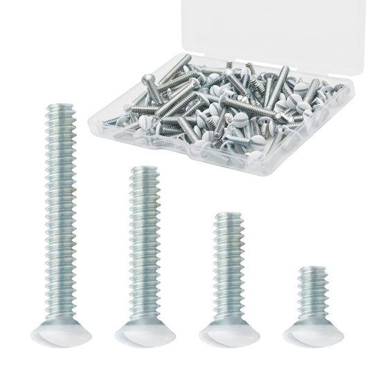 Taezn 6-32 Wall Plate Screws, 100 Packs White Outlet Screws 4 Length Sizes Perfect Replacement for Light Switch, Switch Plate and Wall Outlet Cover