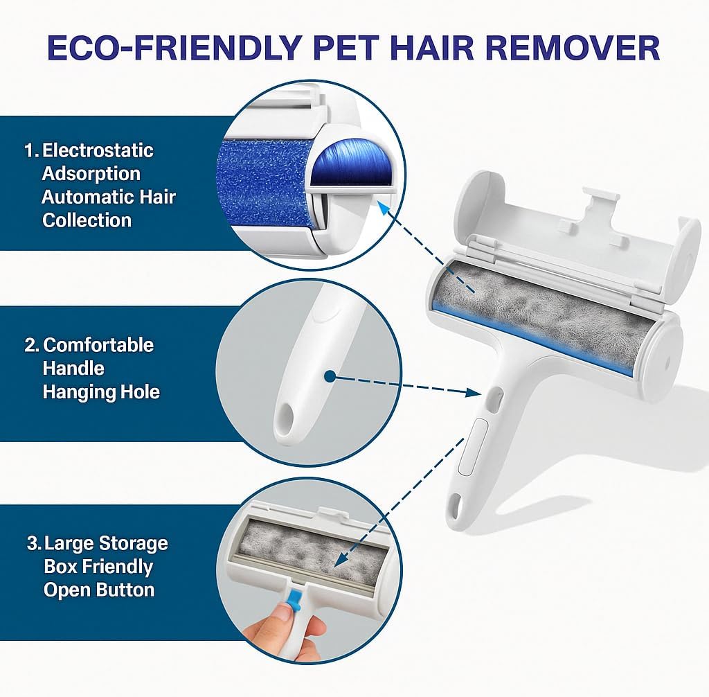 Pet Hair Remover Roller, Reusable Animal Hair Removal Brush for Dogs and Cats, Self Clean Pet Fur from Carpet, Furniture, Rugs, Laundry, Clothes and Bedding, Sofa (Red)