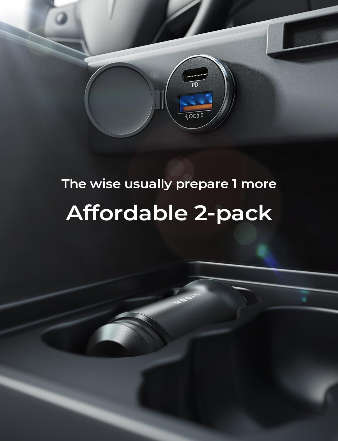 LISEN 2-Pack USB C Car Charger 54W Car Cigarette Lighter USB Charger[Mini&Metal] Fast Charge USBC Fast Car Charger Adapter for iPhone 16 15 14 Pro Max Plus 13 12, iPad Pro, Back to School