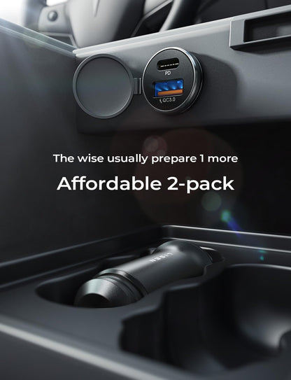LISEN 2-Pack USB C Car Charger 54W Car Cigarette Lighter USB Charger[Mini&Metal] Fast Charge USBC Fast Car Charger Adapter for iPhone 16 15 14 Pro Max Plus 13 12, iPad Pro, Back to School