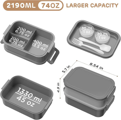 JSCARES Lunch Box Adults Bento Box - All-in-One Stackable 74 OZ Lunch Box Containers for Adult Large Bento Box with Fork Spoon Sauce Boxes, Leakproof Lunchbox for Work School Dining Out (Green)