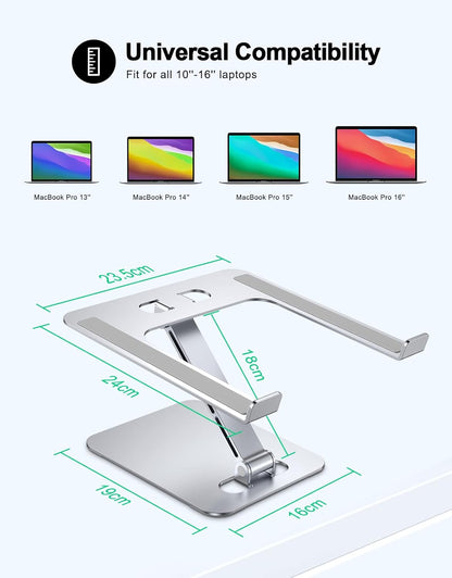 Zewwen Laptop Stand for Desk, Ergonomic Adjustable Foldable Computer Stand with Heat-Vent, Aluminium Alloy Laptop Riser Compatible with MacBook Air, Pro, Dell XPS, Samsung, 10”-16"